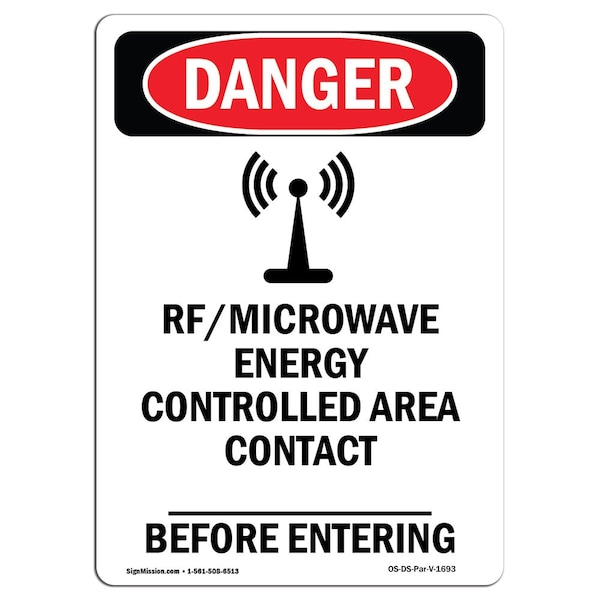 Safety Sign, OSHA Danger, 24" Height, Rigid Plastic, RFMicrowave Energy, Portrait